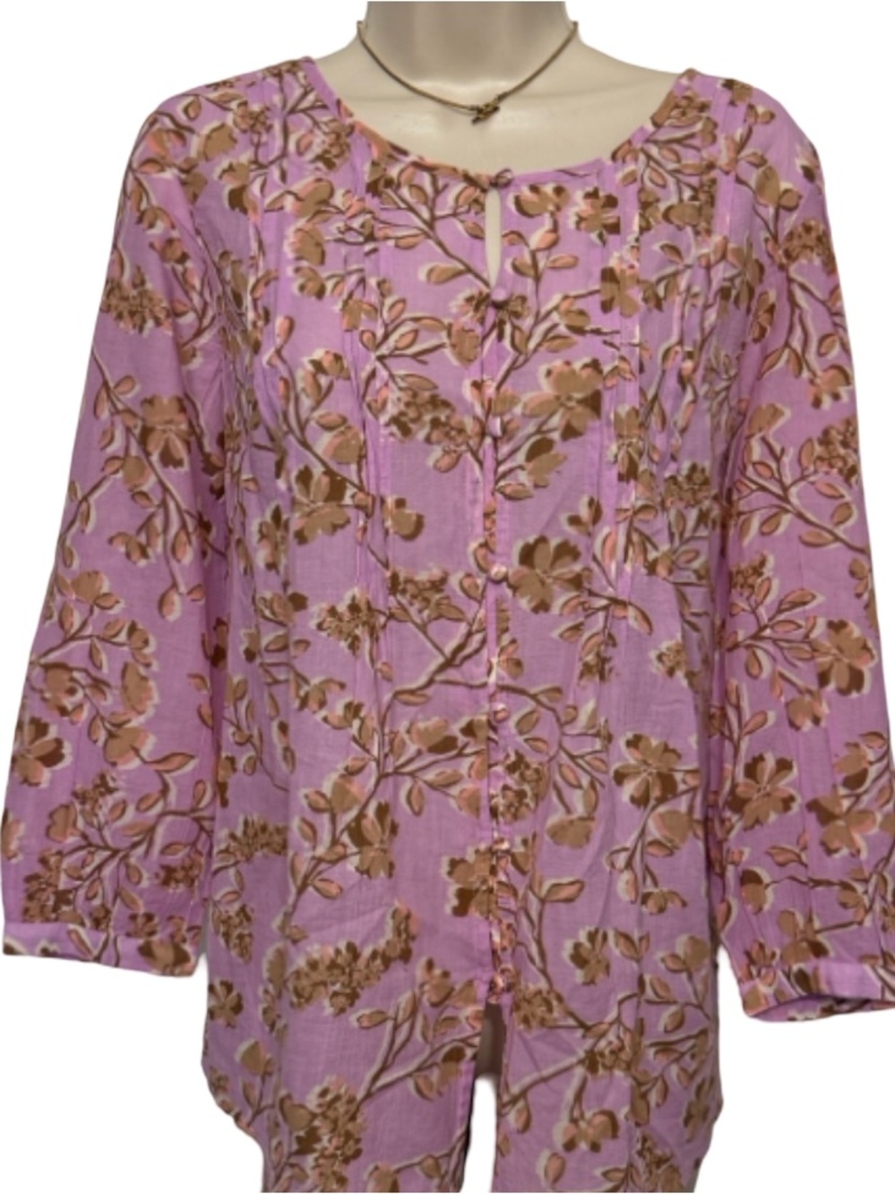 NWOT J. Jill Lightweight Pink/Brown Floral Pleated Blouse